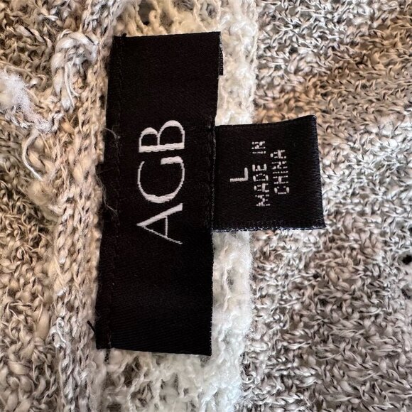 AGB Women's Hooded Longline Cardigan Tan Cream Striped Knit Sweater L - Picture 6 of 8